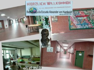 Hier seht ihr die Alexander-von-Humbold Schule. In der Mitte des Bildes seht ihr eine Statue des Kopfes von Humbold. Oben links auf dem Bild ist unsere Pausenhalle zu sehen. Oben in der Mitte könnt ihr das Logo unserer Schule sehen. Linksunten seht ihr eines unserer Klassenzimmer. Untenrechts seht ihr unsere Fachräume. Rchtsoben ist unsere Eingangshalle zusehen. Das zusehende Bild wurde zum Jubiläum hergestellt.